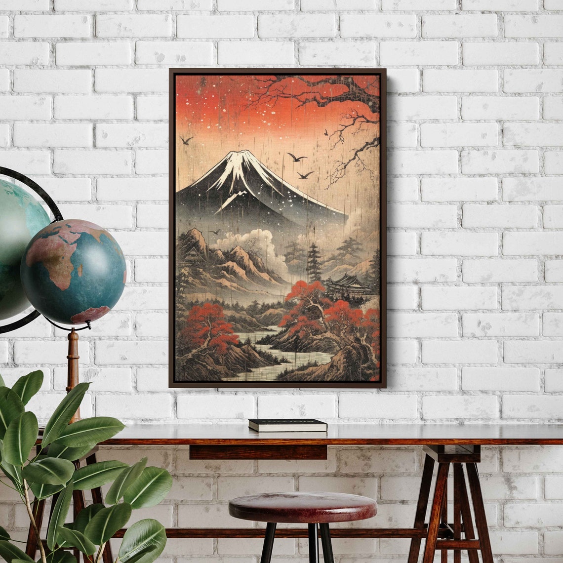 Mount Fuji Ukiyo E Style Vintage Japanese Autumn Landscape Print