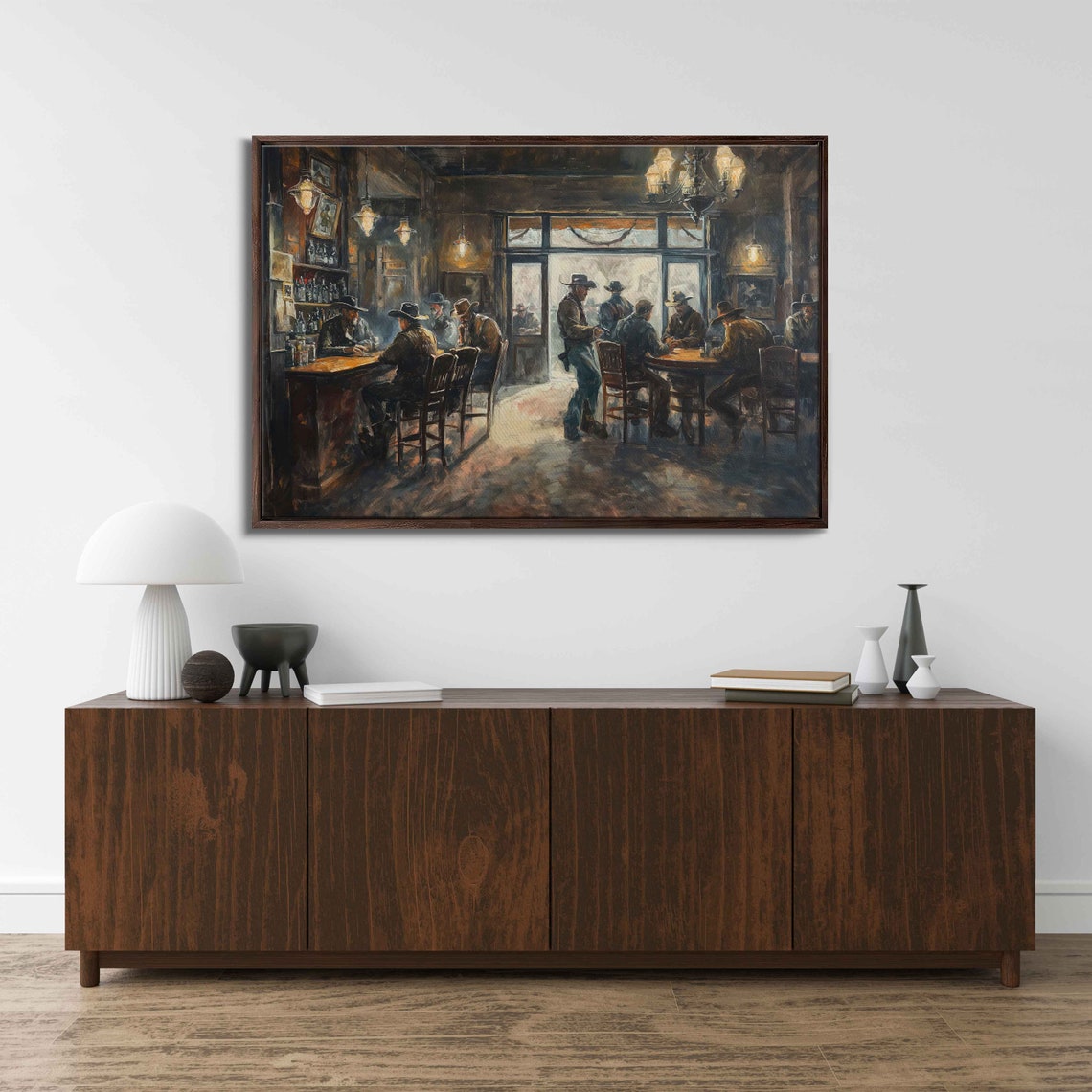 Wild West Bar Filled With Cowboys Wall Art Print Ready To Hang - Image 4