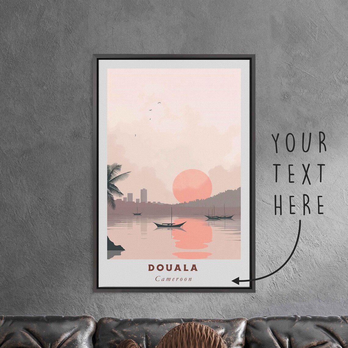 Douala Cameroon Sunset Harbor Boats Calm Water Travel Poster