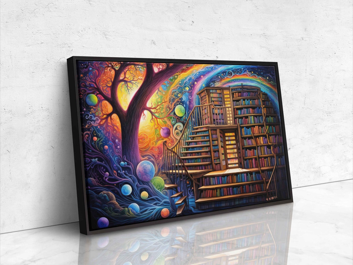 Staircase In Treehouse Library Painting Framed Print Ready To Hang - Image 4