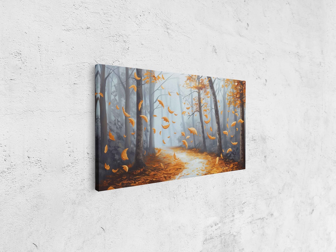 Misty Forest With Falling Golden Leaves Sunlit Clearing Acrylic Poster - Image 4