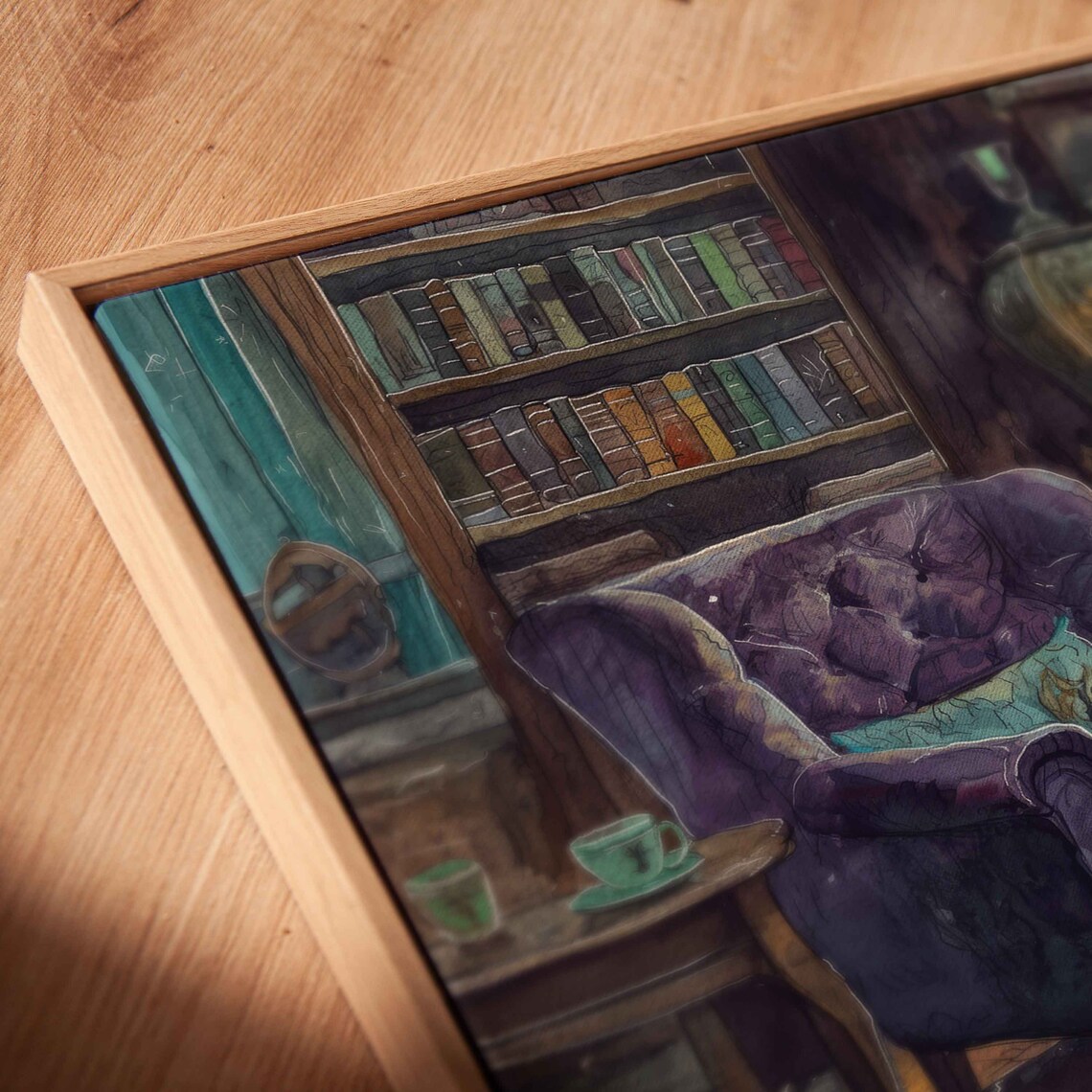Cozy Witches Library With Fireplace And Purple Armchair Watercolor Poster - Image 2