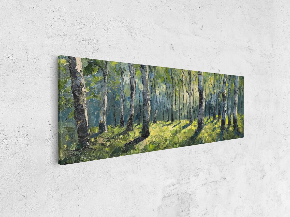 Birch Trees Lined Up Panoramic Acrylic Wall Art Print Impressionist Art Nature Wall Art Forest Painting Ready To Hang - Image 4