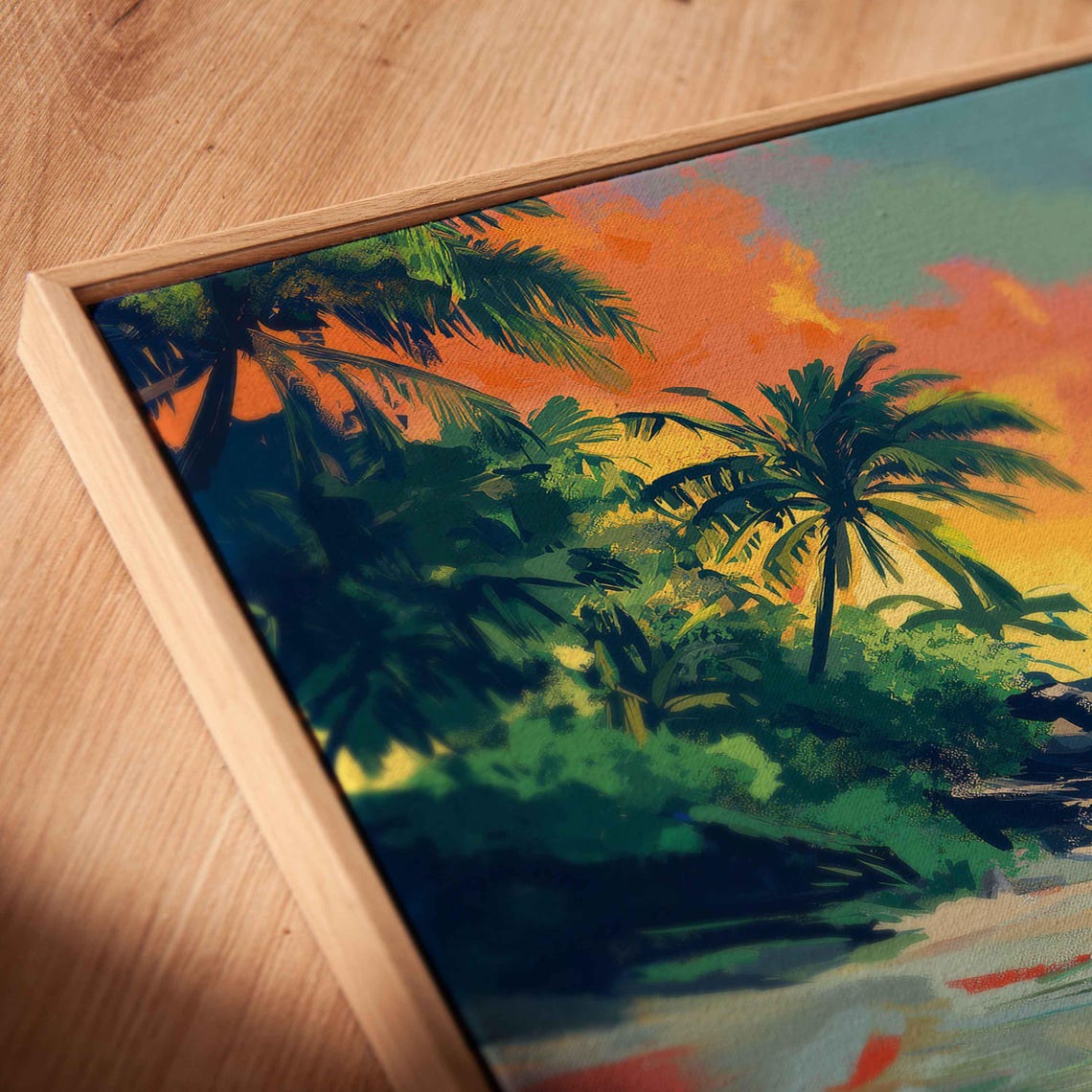 Tropical Surf Scene With Sandy White Beach Wall Art Print Gift For Surfer Palm Trees Ocean Art Ready To Hang - Image 2