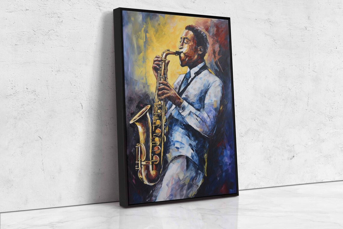 Jazz Saxophonist White Suit Golden Horn Vibrant Oil Painting Music Art Print - Image 4