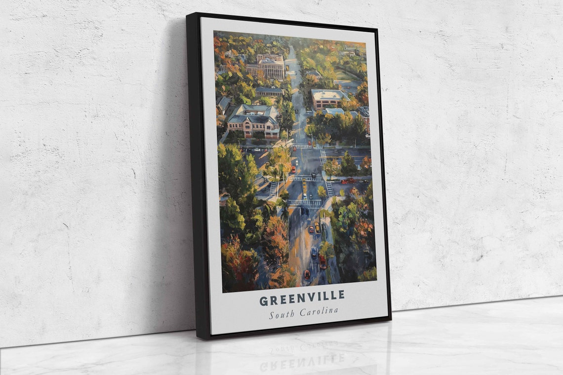 Greenville South Carolina Acrylic Painting Travel Art Framed Wall Art Framed Fine Art Poster Paper Print Travel Home Decor - Image 2