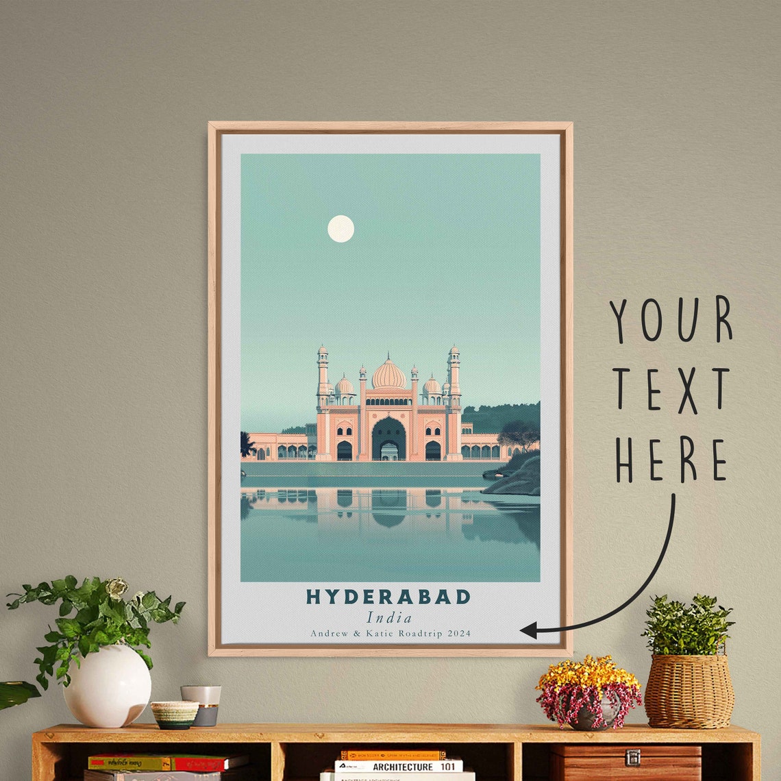 Hyderabad India Grand Mosque Domes Lake Reflection Art Poster - Image 3