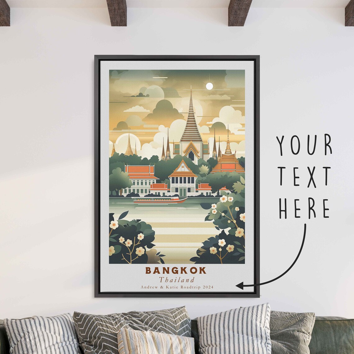 Bangkok Thailand Golden Palace River Garden Vintage Travel Poster - Image 3