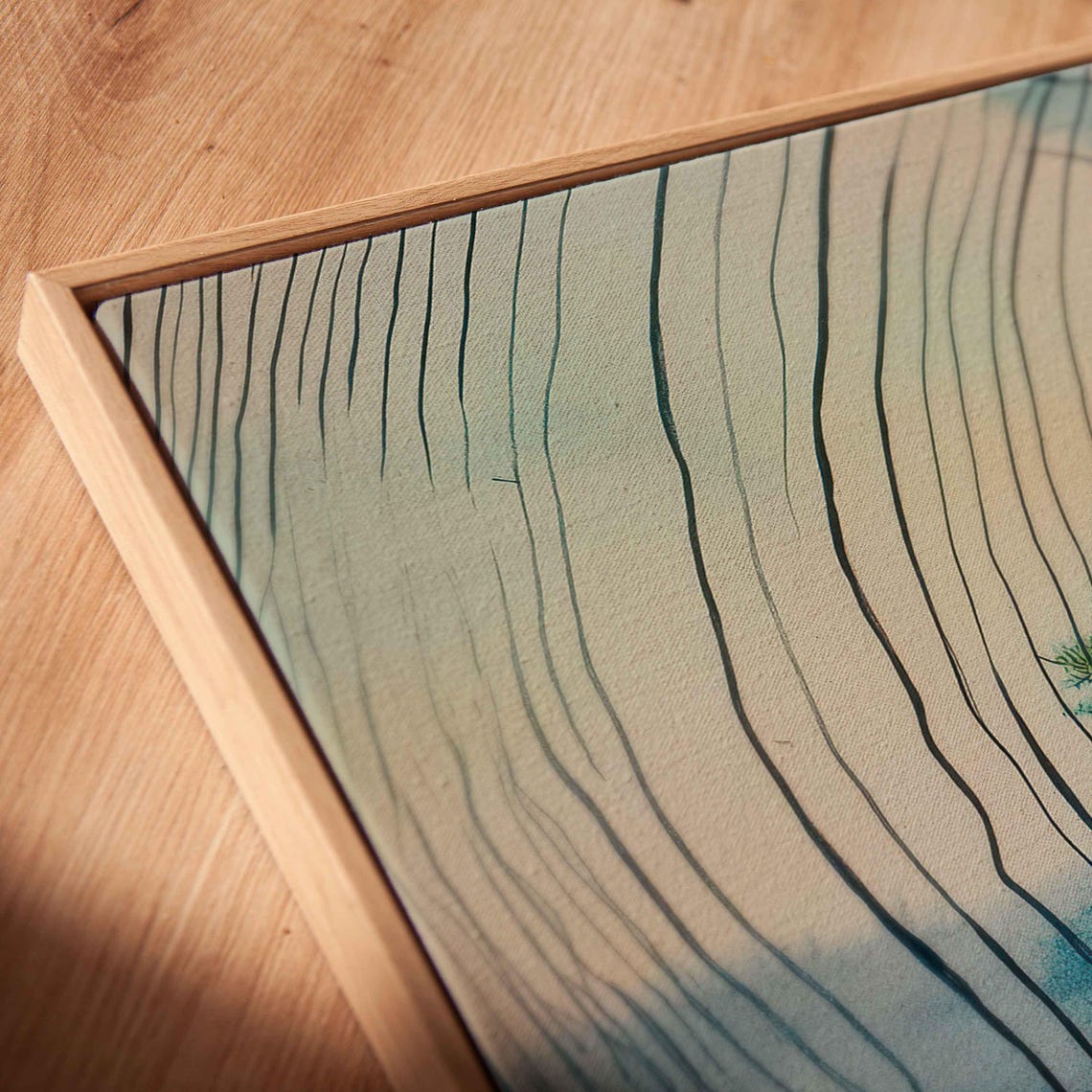 Watercolor Tree Rings Panoramic Wall Art Teal Gold Abstract Print - Image 2