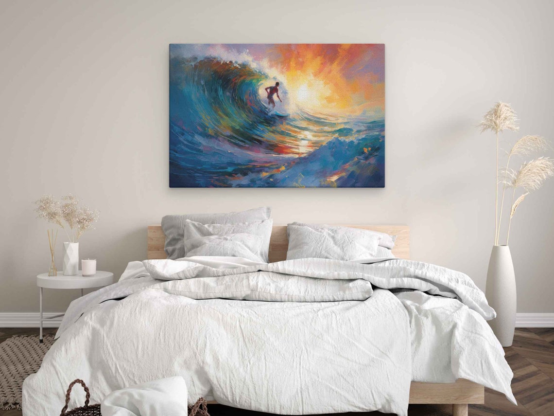 Surfing A Big Wave Oil Painting Reproduction Print On Ready To Hang Beach Wall Art - Image 3