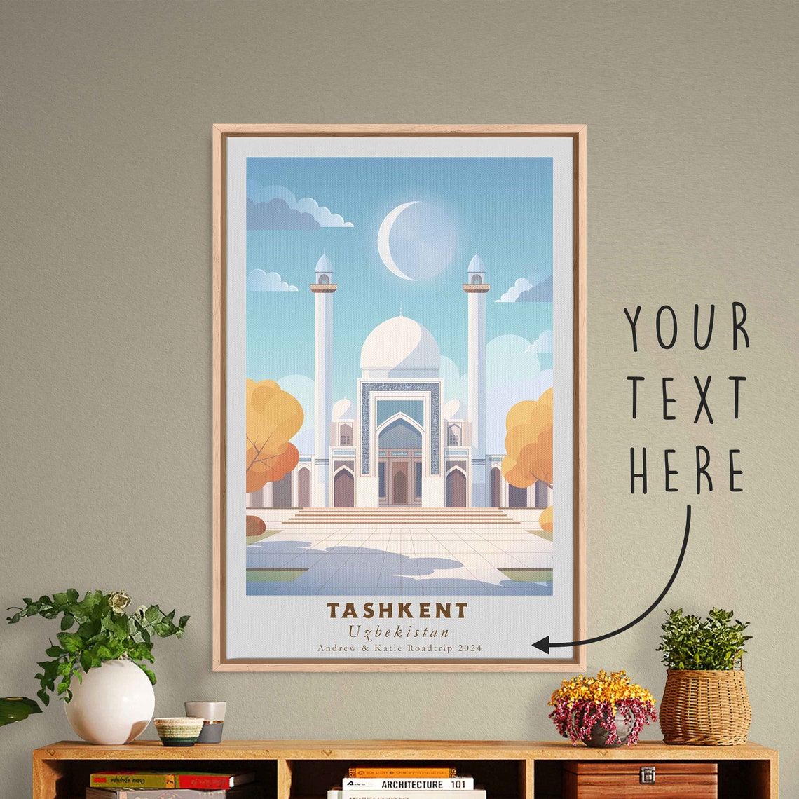 Tashkent Uzbekistan White Domed Mosque Crescent Moon Art Poster - Image 3