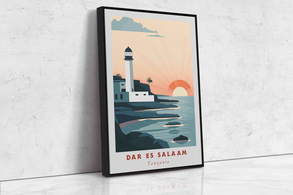 Dar Es Salaam Tanzania Lighthouse Rocky Coast Sunset Travel Poster - Image 2