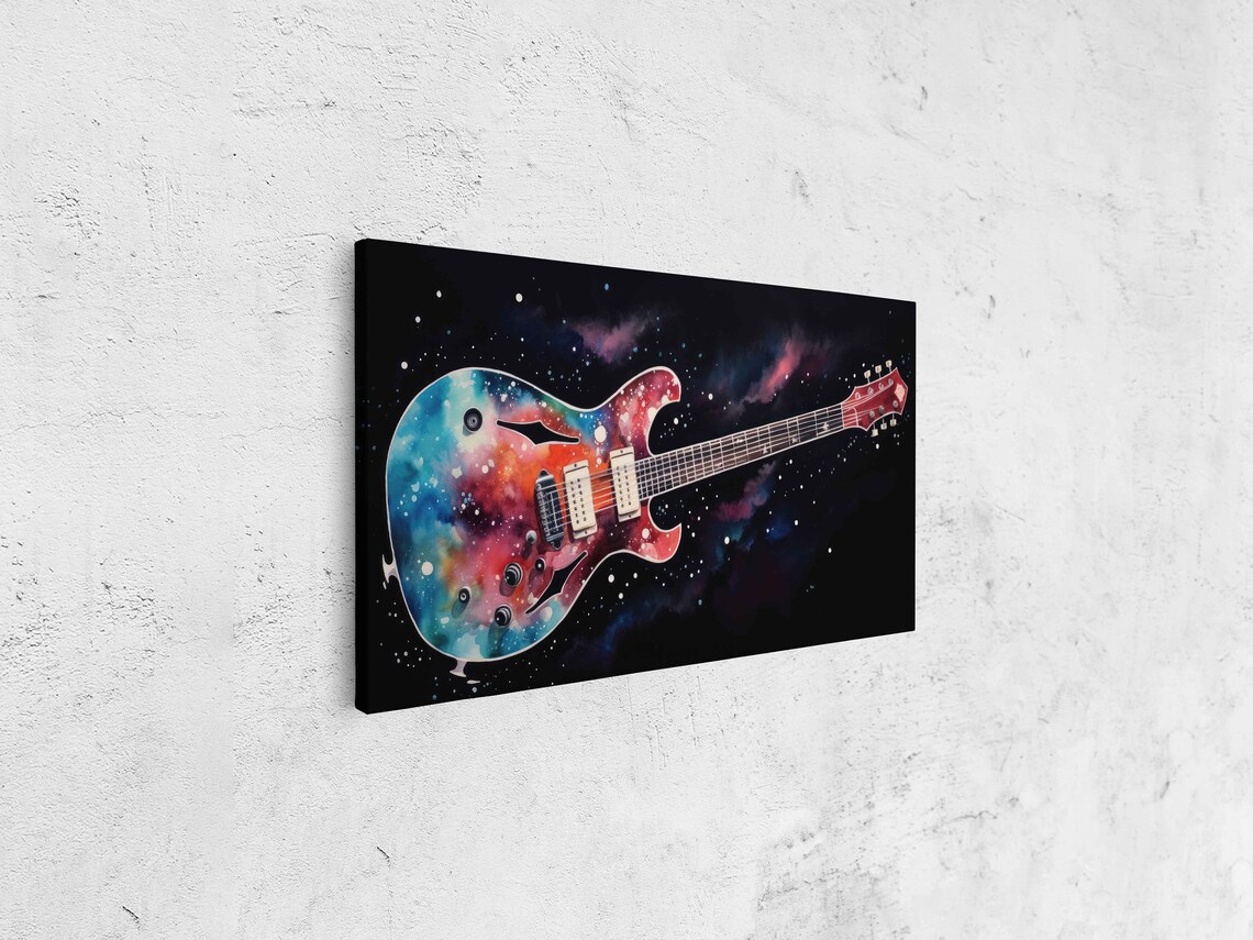 Hollow Body Guitar Galaxy Watercolor Cosmic Music Room Art Print - Image 4