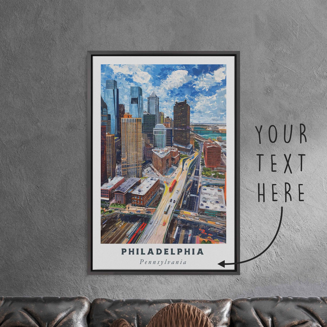 Philadelphia Pennsylvania Center City Skyline Blue Sky Travel Poster
