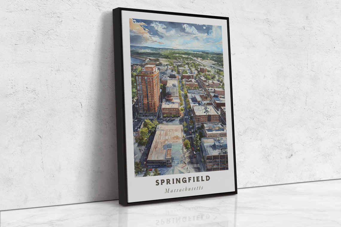 Springfield Massachusetts Watercolor Downtown Aerial Skyline Poster - Image 2