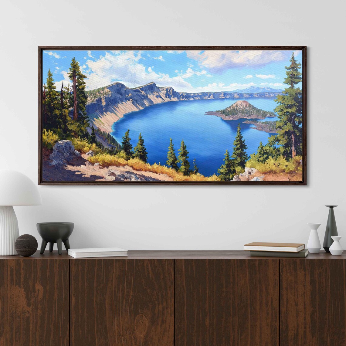 Crater Lake Scenic View Art Print, Evergreen Forests - Image 3