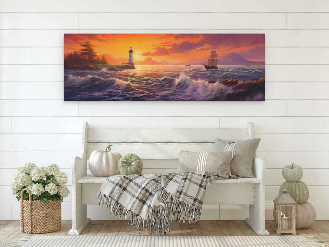 Lighthouse Seascape Oil Painting, Tropical Poster - Image 2