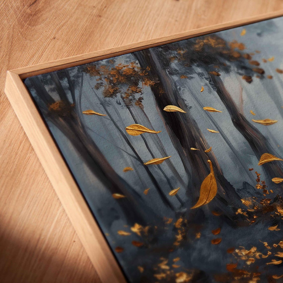 Misty Forest Path With Falling Golden Leaves Autumn Painting Poster - Image 2