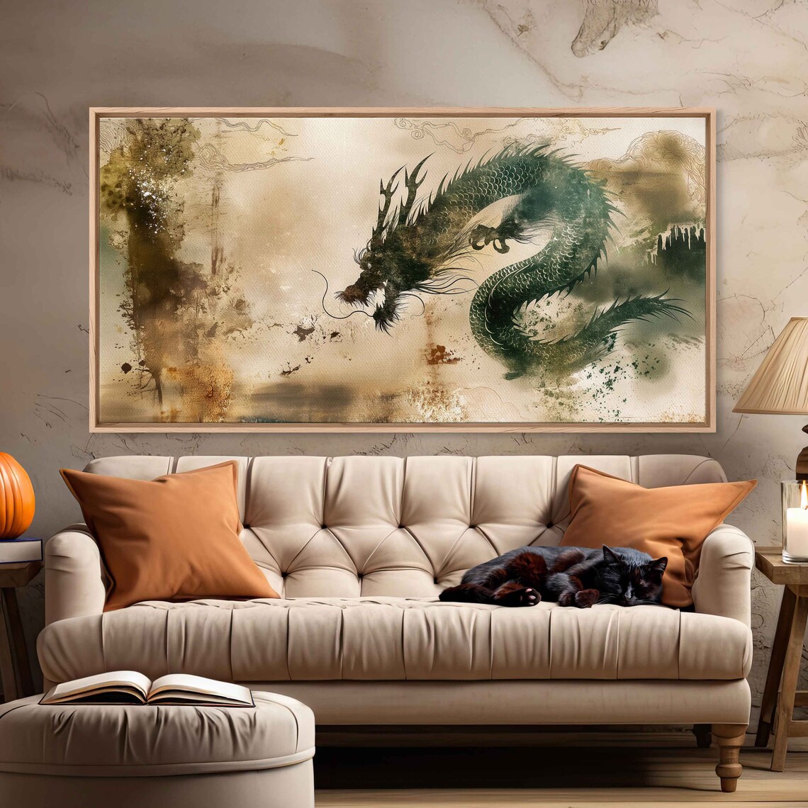 Chinese Wood Dragon Ink Painting Traditional Green Dragon Zodiac Art Poster - Image 2