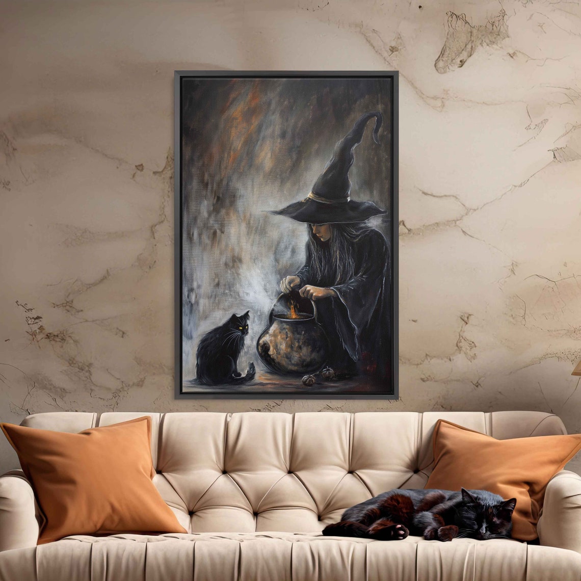 Witch Brewing Potion Cauldron Black Cat Dark Smoke Spooky Art Poster - Image 3