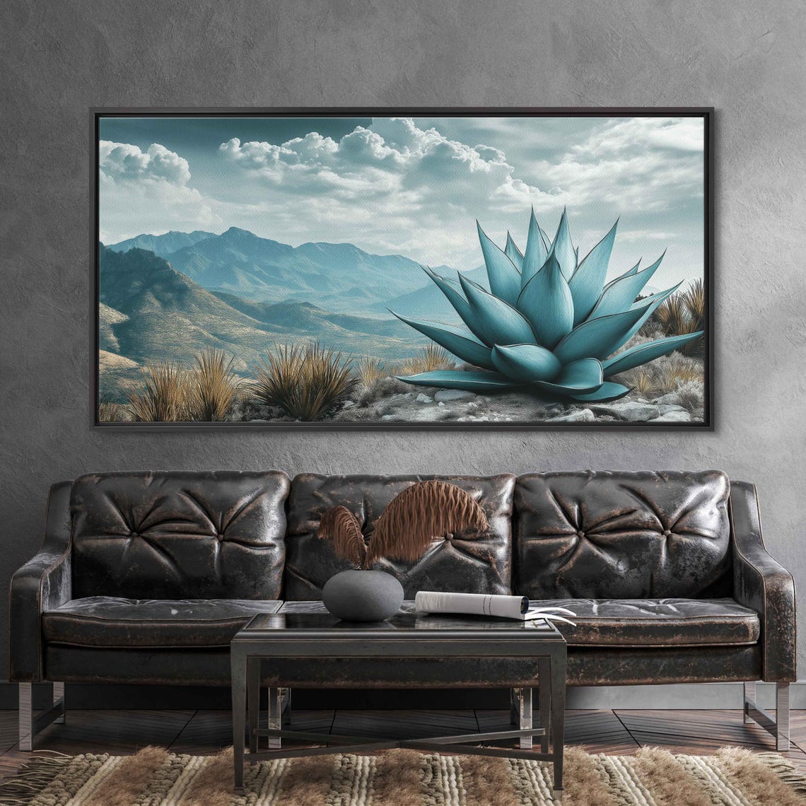 Blue Agave Close Up In Mountain Valley Under Daylight Sky Poster