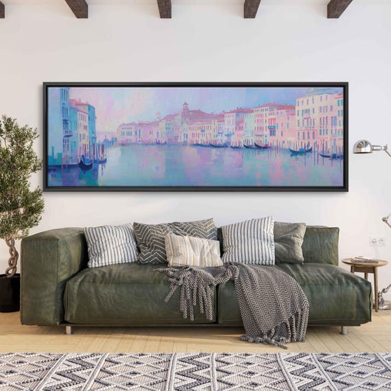 Venice Grand Canal Panoramic Pastel Grand Mural Wall Art Print Rio Tera Architecture Cloudy Skies Ready To Hang