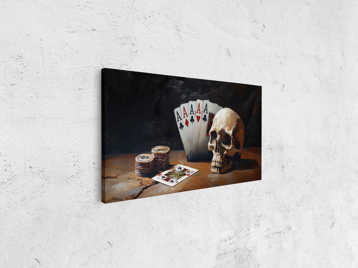 Four Aces Skull Poker Chips Dark Moody Still Life Man Cave Art Poster - Image 4