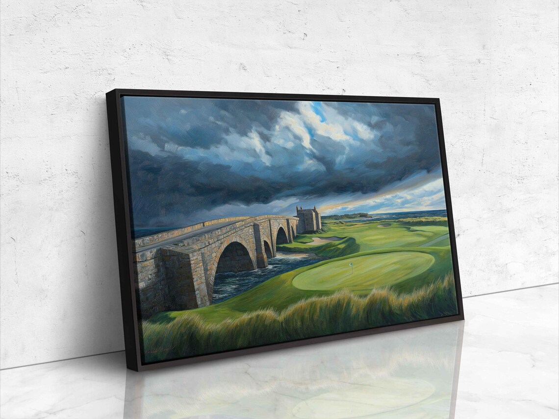 St Andrews Swilcan Bridge Painting Old Course Stormy Sky Golf Wall Art - Image 4