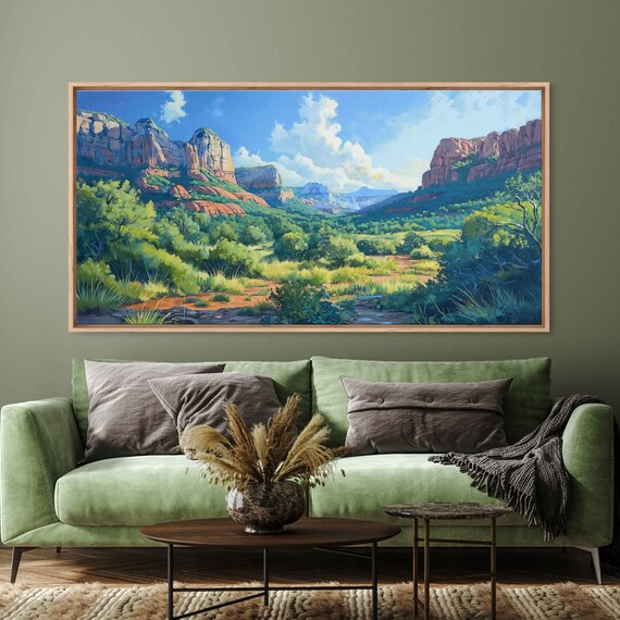 Oak Creek Canyon Sedona Broad Landscape Wall Art Print Western Painting Canyon Gorge River Bed Ready To Hang