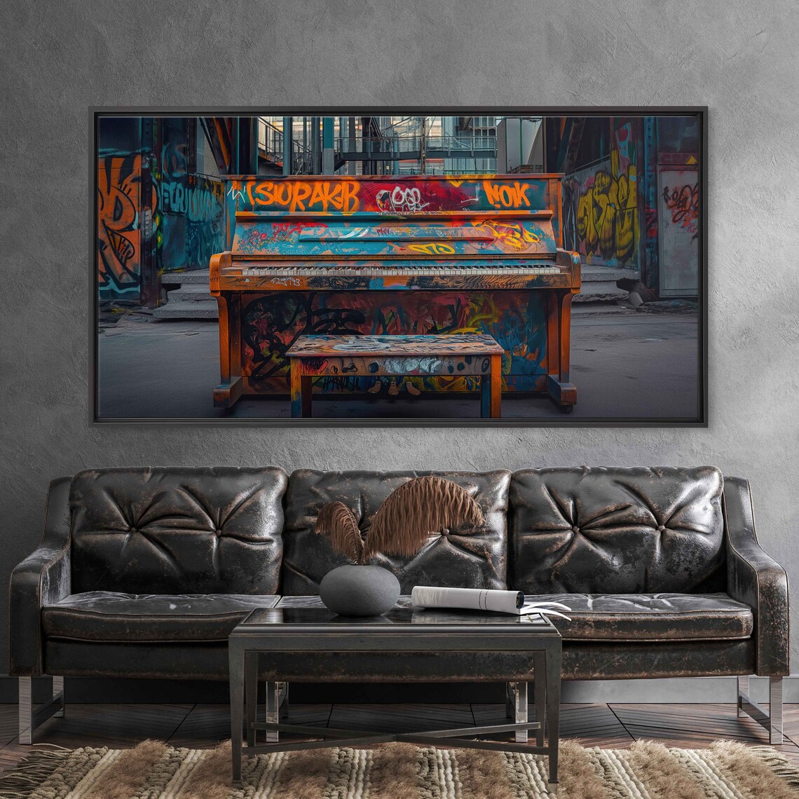 Graffiti Covered Urban Piano Vibrant Colorful Street Art Music Print