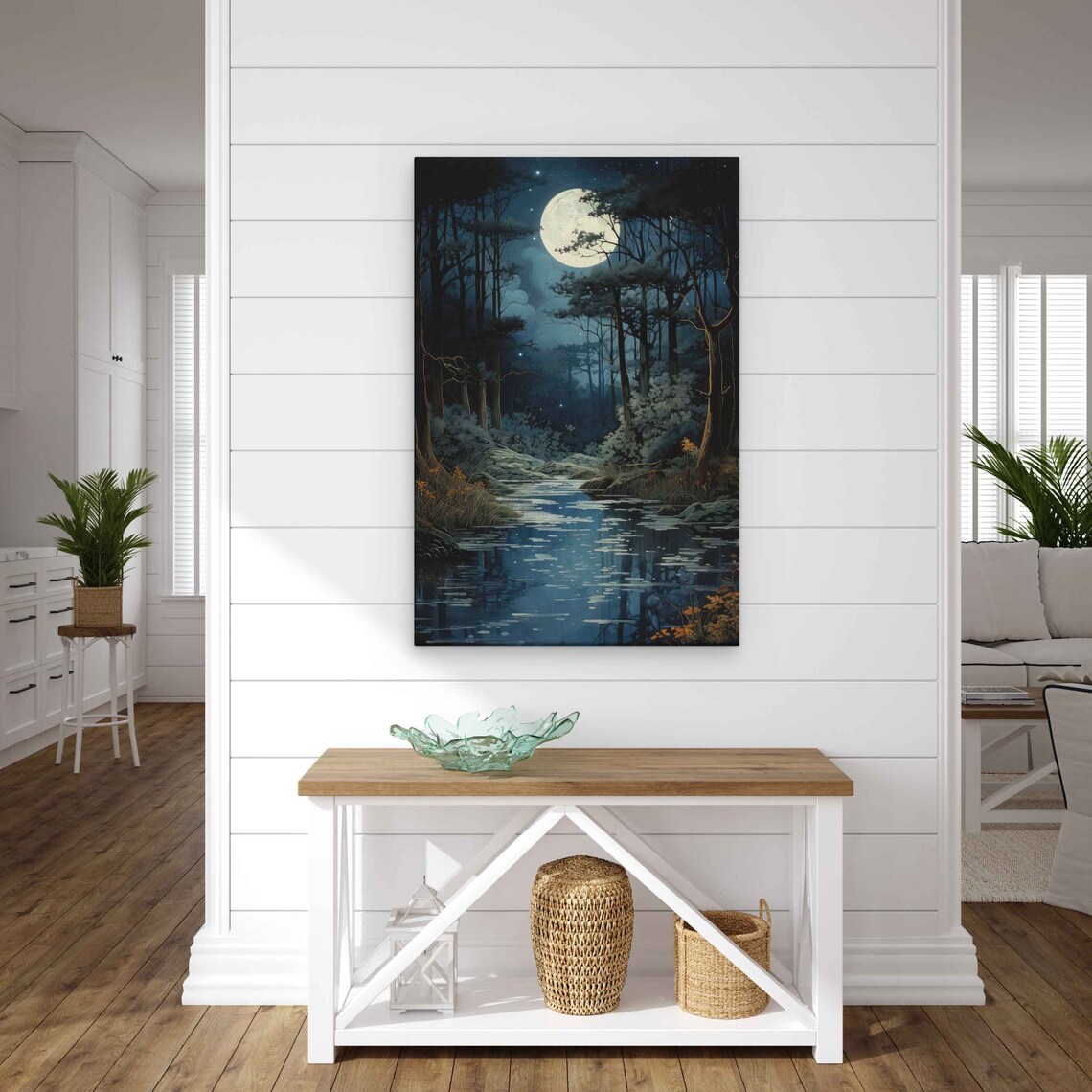 Moonlit Forest Acrylic Painting Framed Print Ready To Hang - Image 3