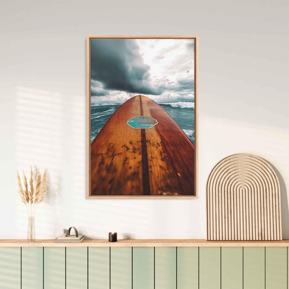 Classic Wooden Surfboard Wall Art Print Mahogany Grain Retro Stickers Beach Life Essence