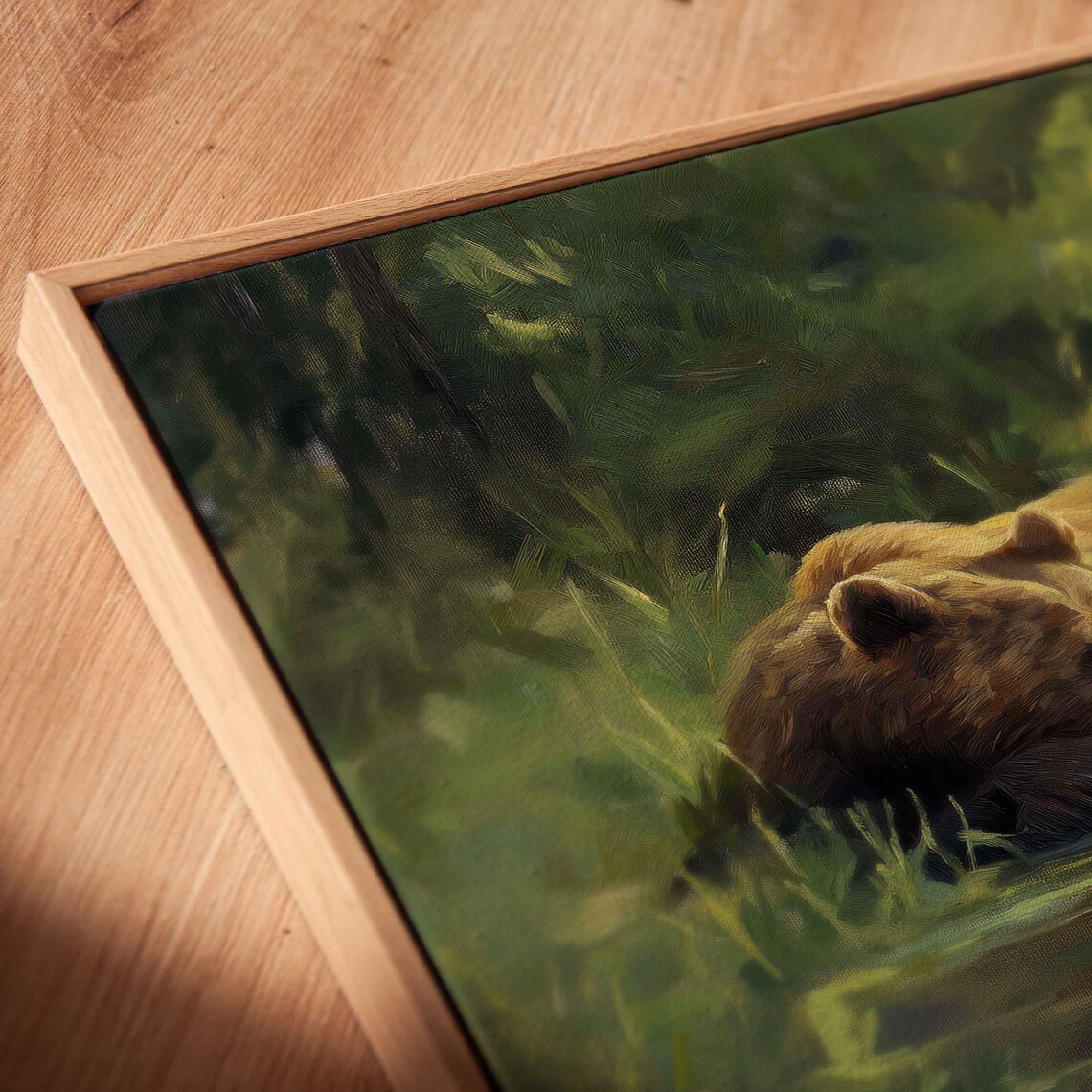 Grizzly Bear Resting By The Riverbank Serene Green Nature Art Poster - Image 2
