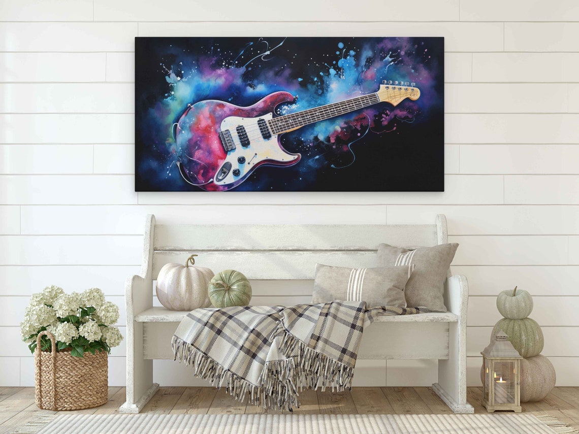 Guitar In Space Watercolor Painting - Image 2