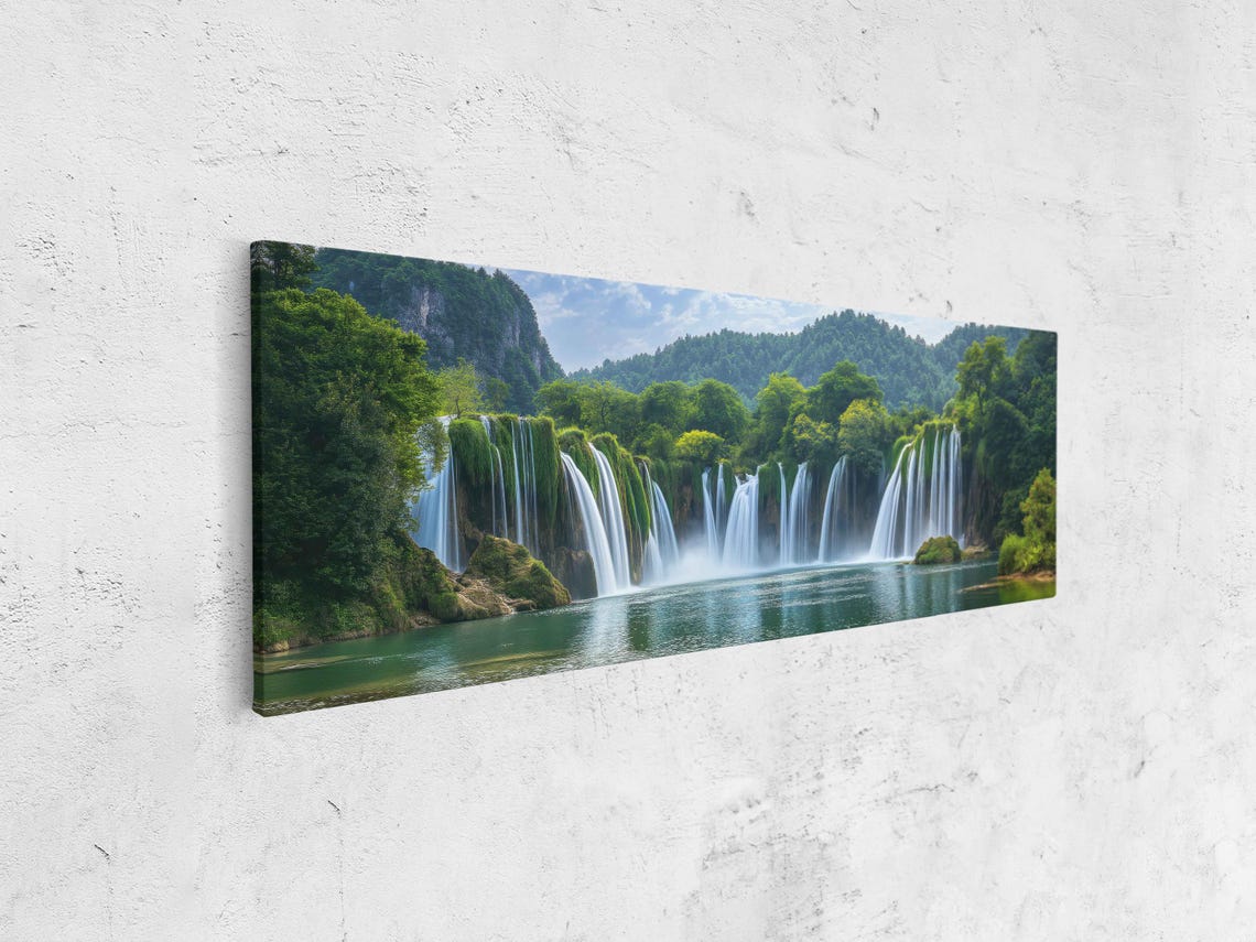 Cascading Waterfall Wall Art Print Lush Greenery Natures Power Vibrant Flora - Image 4