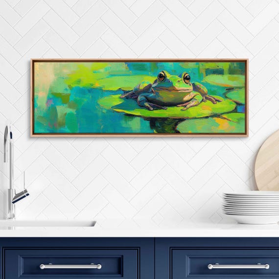 Frog Resting On Lily Pad In Pond Wall Art Print Gift For Animal Lover Nature Photo Gift For Him Her Ready To Hang