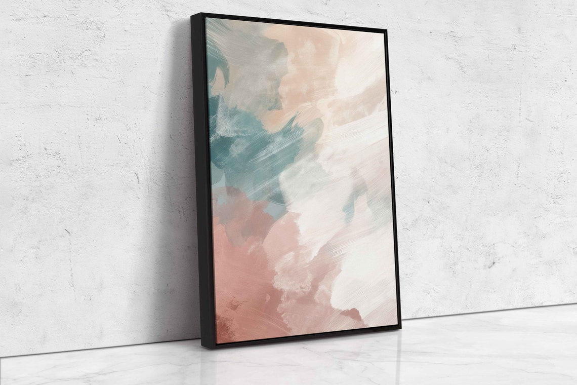 Teal White Rose Vertical Brushstrokes Pastel Abstract Painting Poster - Image 4