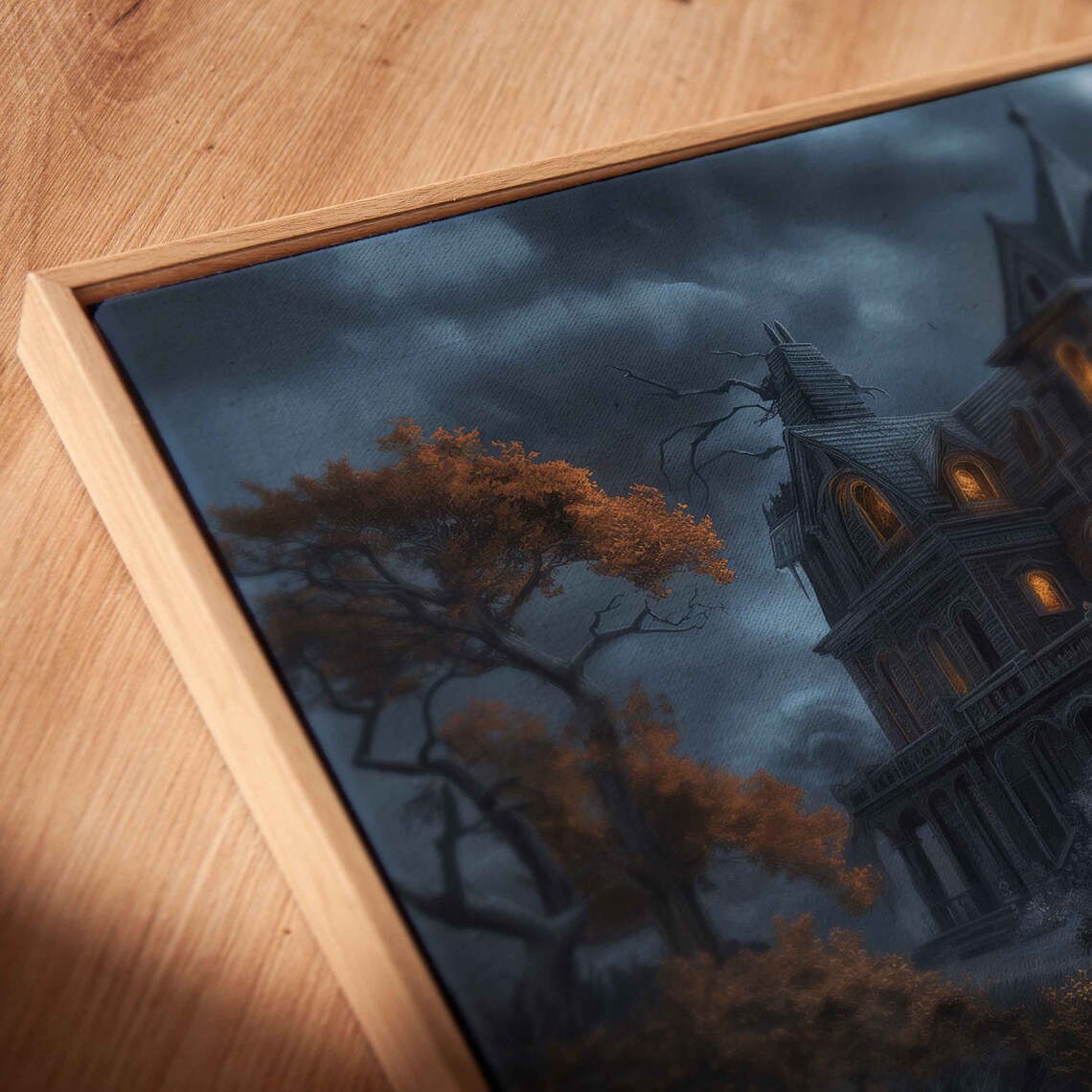 Haunted Victorian Mansion Lightning Storm Night Eerie Halloween Art Print - Image 2
