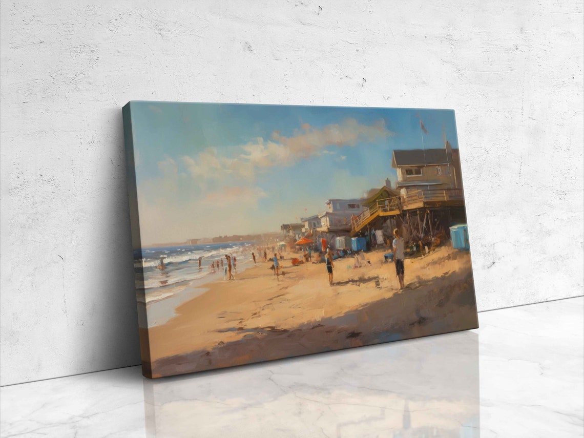Rehoboth Beach Delaware Sandy Shoreline Beach Houses Painting Poster - Image 4
