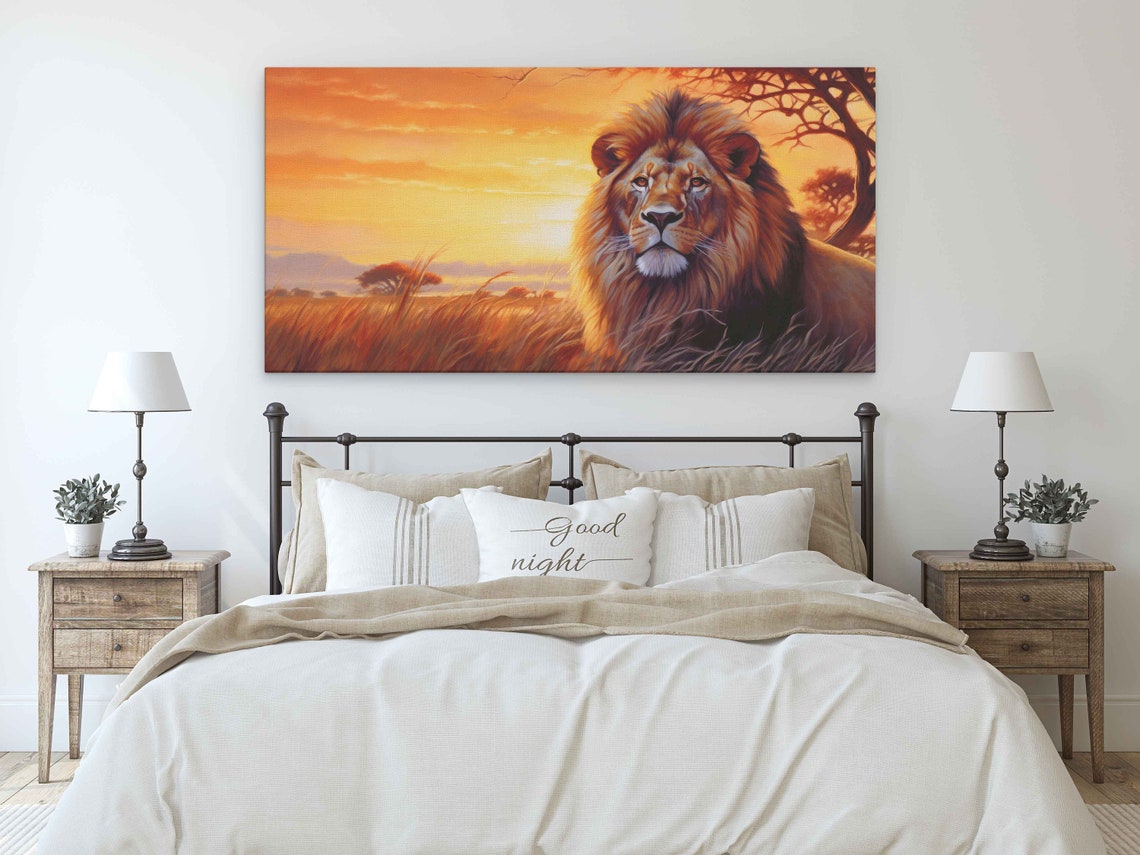 African Lion Acrylic Painting Framed Print Ready To Hang Gift For Leo - Image 3
