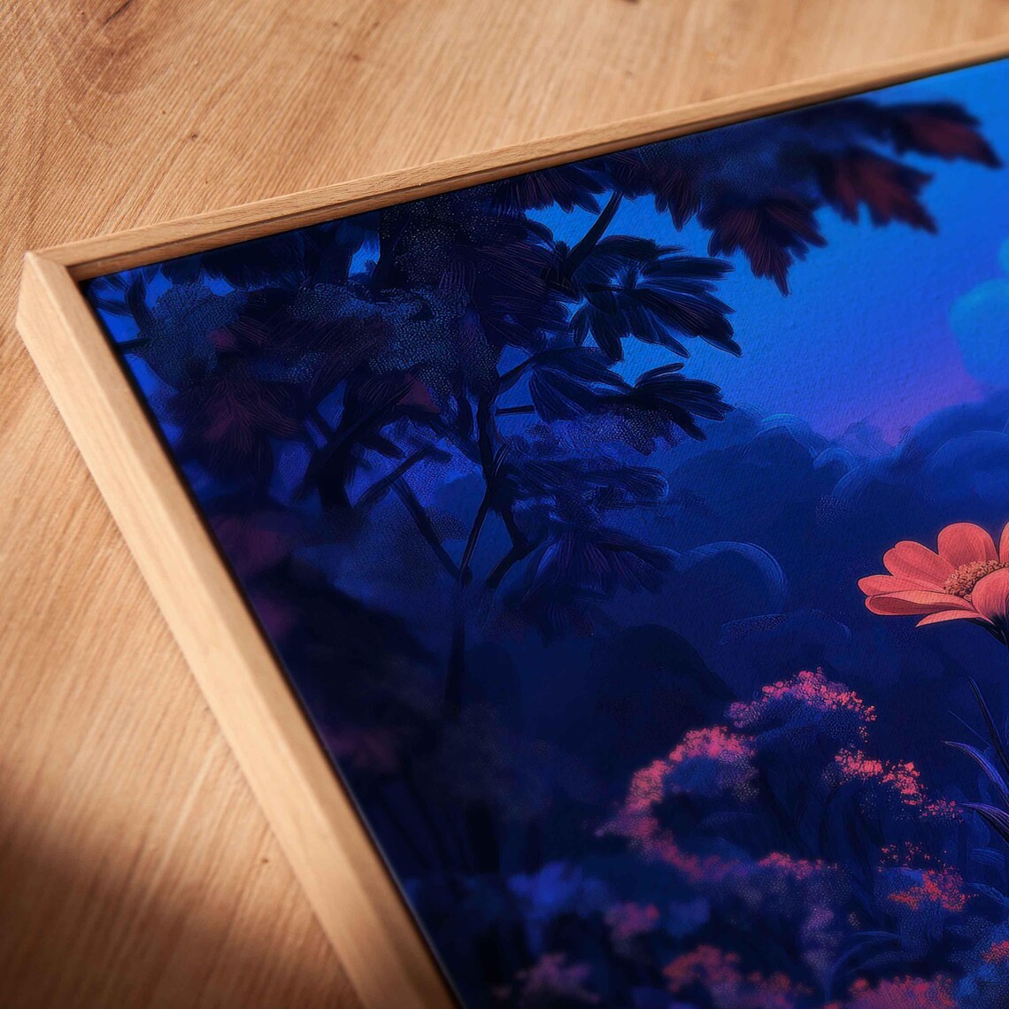 Neon Garden Flowers Under Moonlight Glowing Night Blossoms Art Poster - Image 2