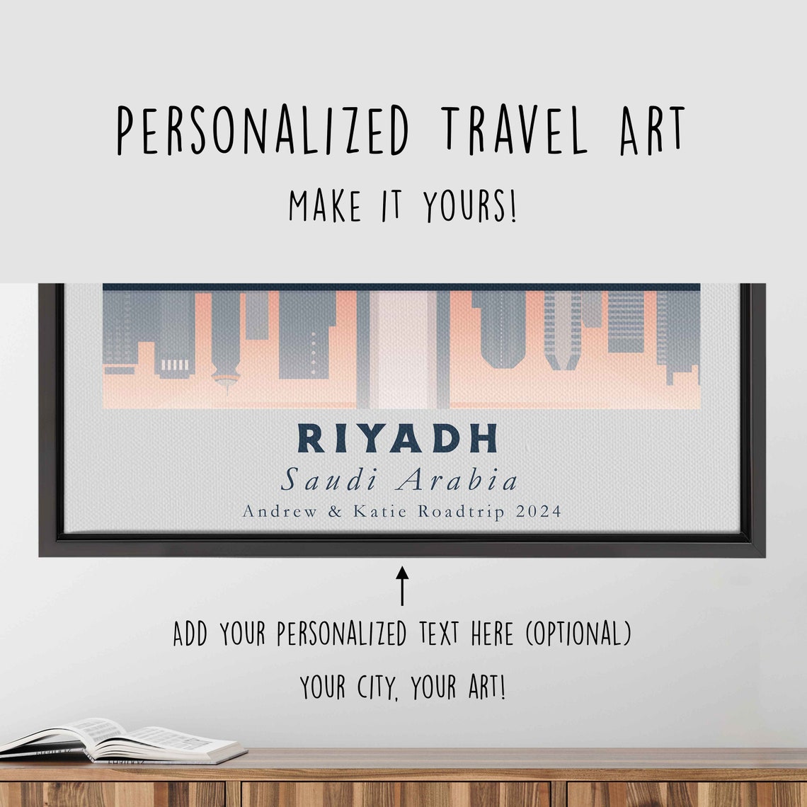 Riyadh Saudi Arabia Kingdom Tower Skyline Crescent Moon Travel Poster - Image 4