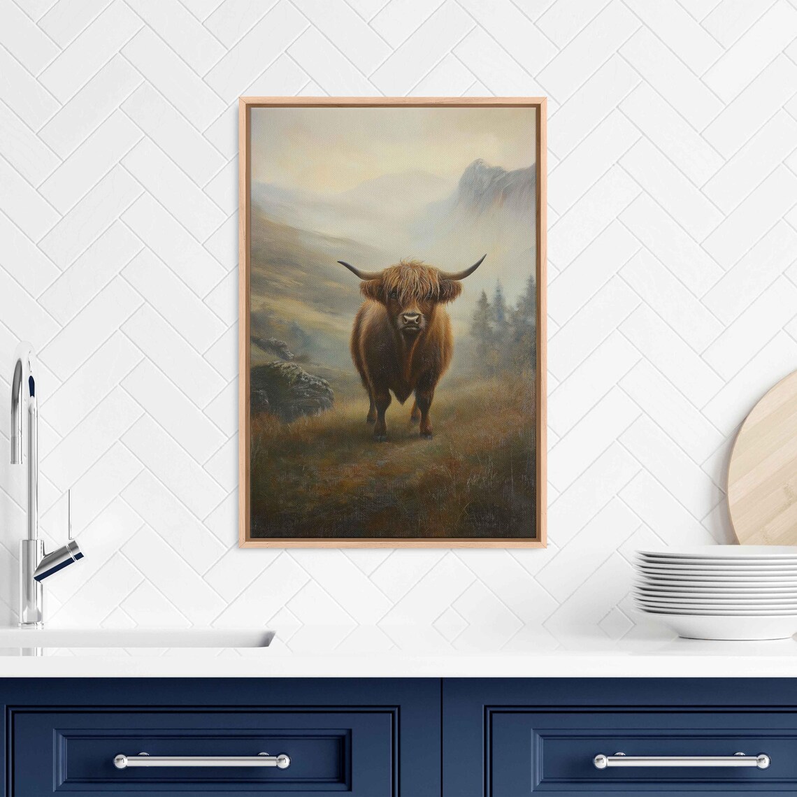 Highland Cow Misty Morning Portrait Atmospheric Oil Painting Poster - Image 3