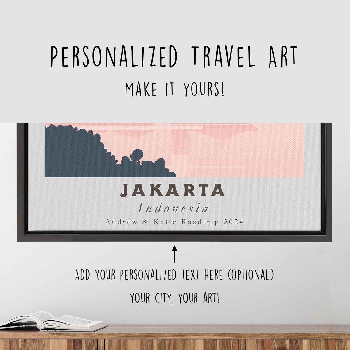 Jakarta Indonesia Waterfront Pagoda Full Moon Pink Sky Travel Poster - Image 4