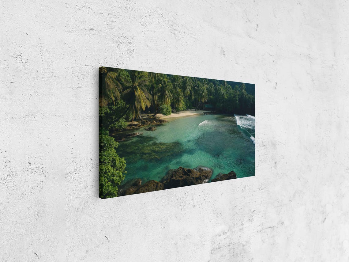 Tropical Surf Scene With Sandy White Beach Wall Art Print Gift For Surfer Palm Trees Ocean Art Ready To Hang - Image 4