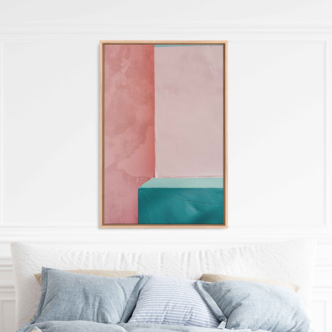 Pastel Coral Teal Minimalist Abstract Blocks Modern Painting Poster