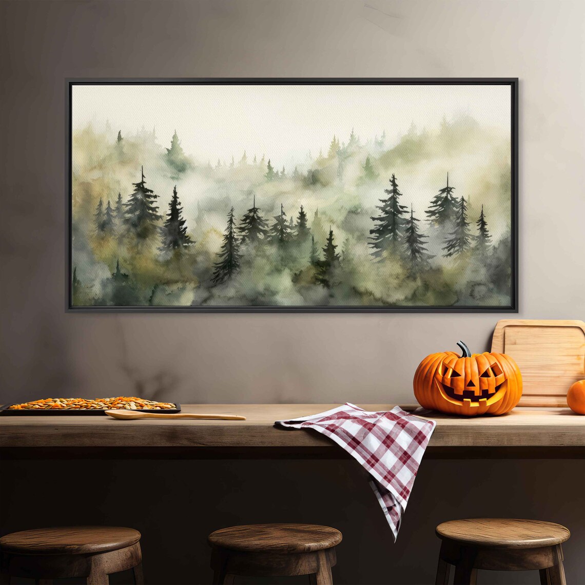 Foggy Watercolor Forest Landscape Poster Print - Image 3