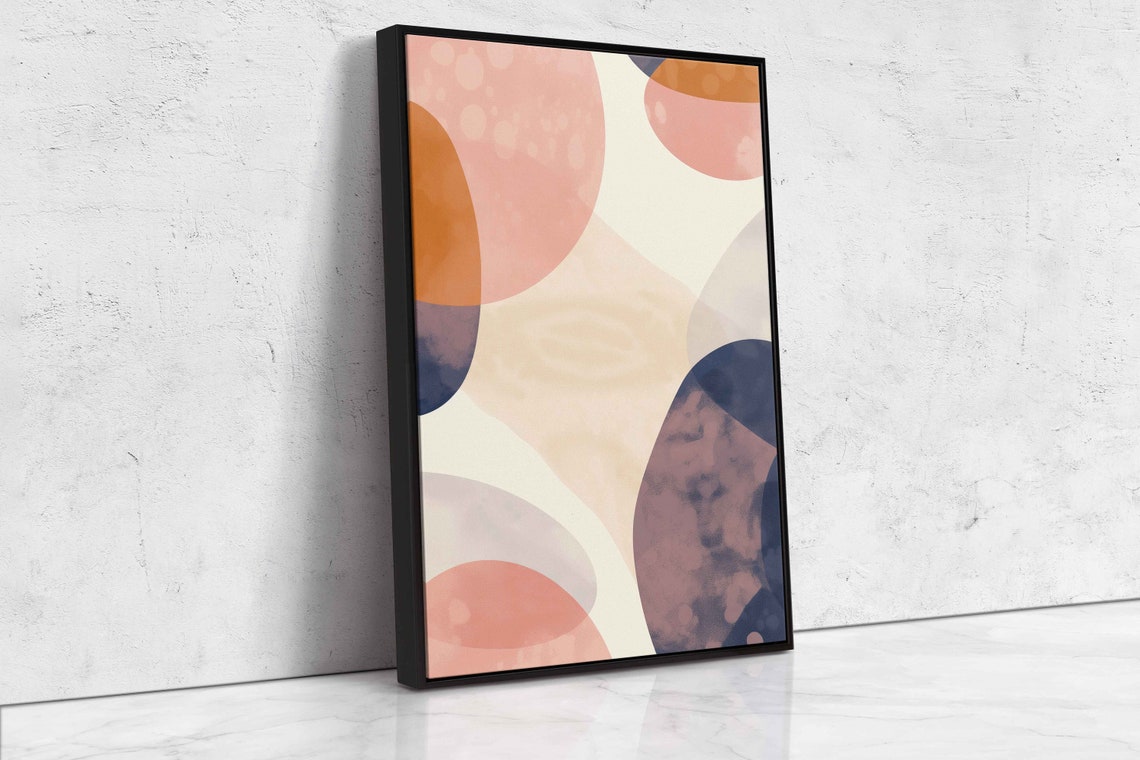 Soft Pastel Abstract Curves Blush Peach Navy Modern Painting Poster - Image 4