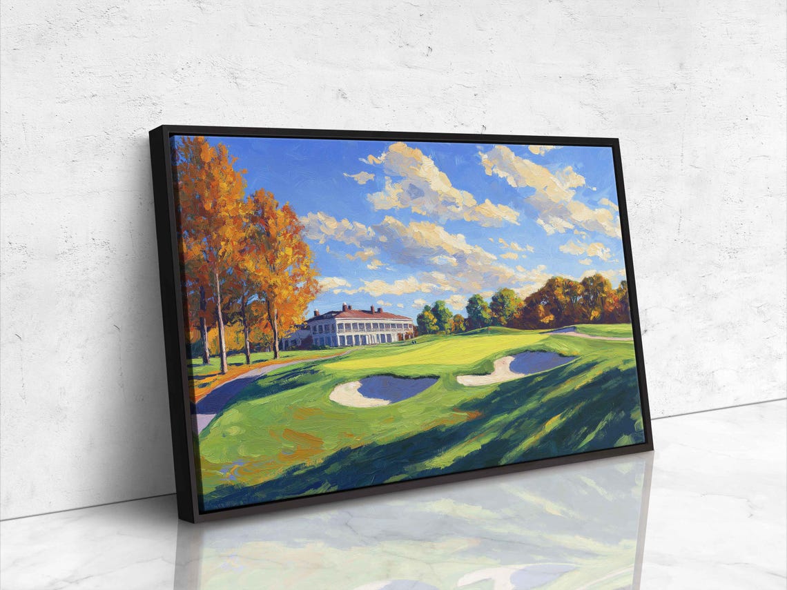 Golf Course With Clubhouse Autumn Trees And Sand Bunkers Art Poster - Image 4