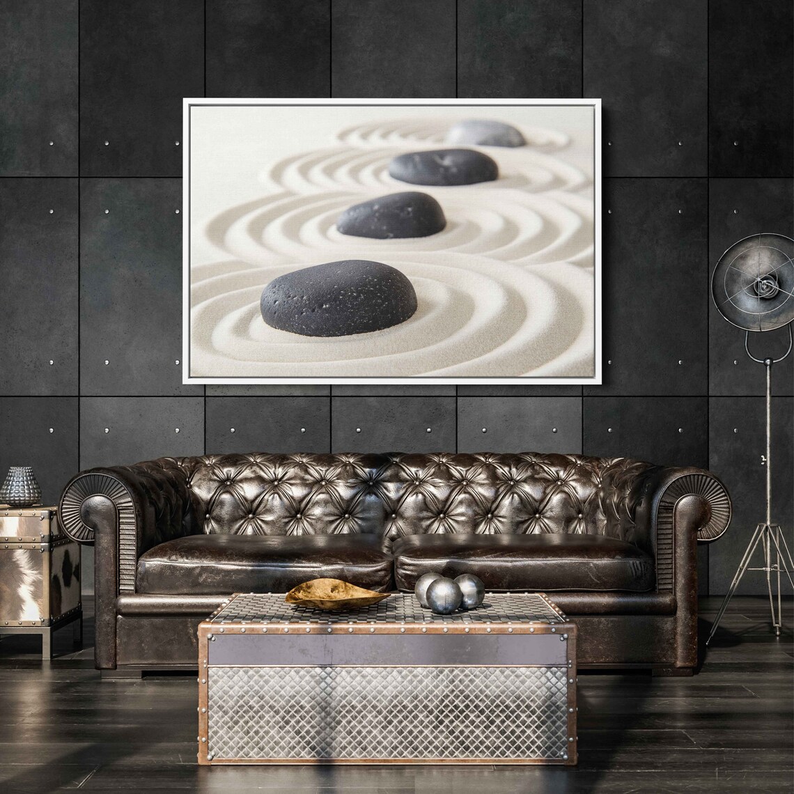 Zen Garden Stones Raked Sand Minimalist Calm Black White Meditation Poster - Image 3